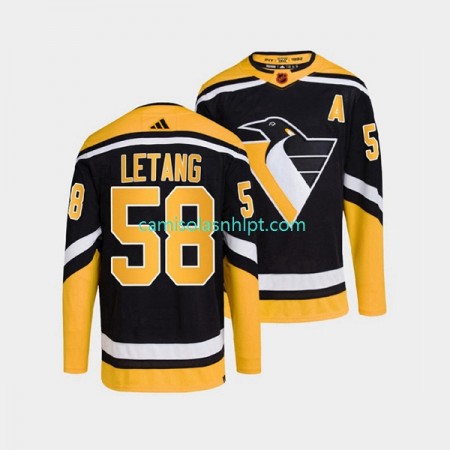 Camiseta Pittsburgh Penguins Kris Letang 58 Adidas 2022-2023 Reverse Retro Preto Authentic - Homem